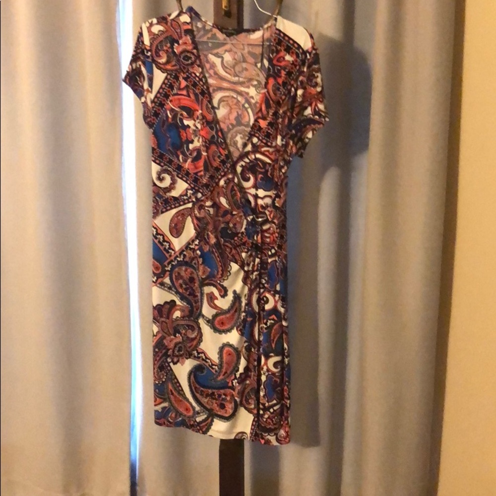 Blue pink orange floral dress v neck